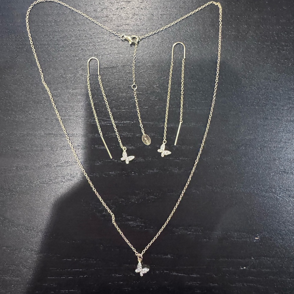 Argento Vivo Gold Butterfly Necklace and Earring Set